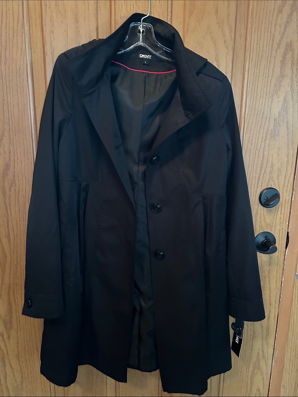 DKNY Black Women's Classic Trench Coat with Notch Collar